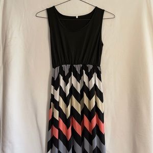 Black, Gray, White, Tan, and Pink Maxi Dress